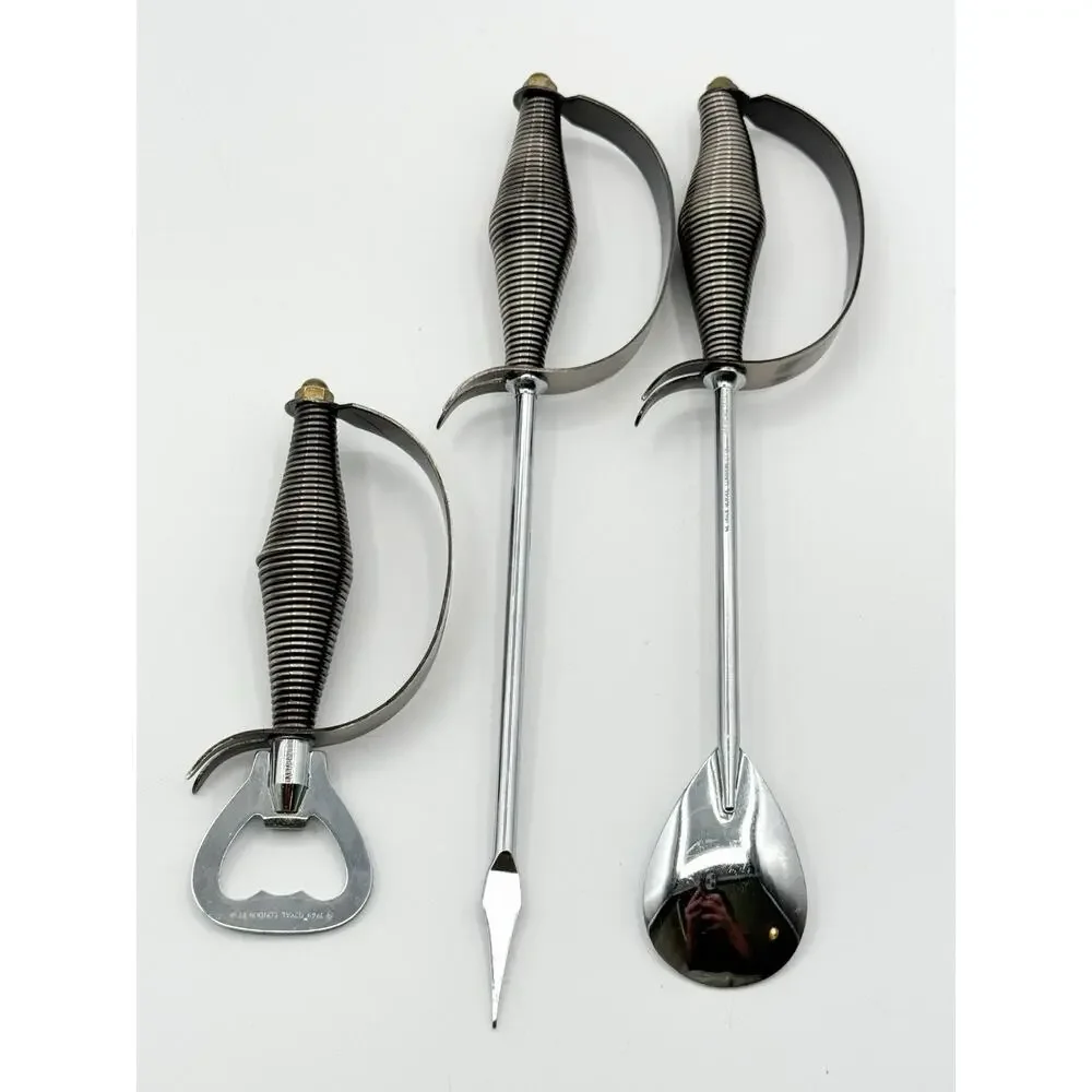 Vtg Royal London Swordsman Bar Tools Set 3 Opener Pick Spoon Japan 1969 Swords